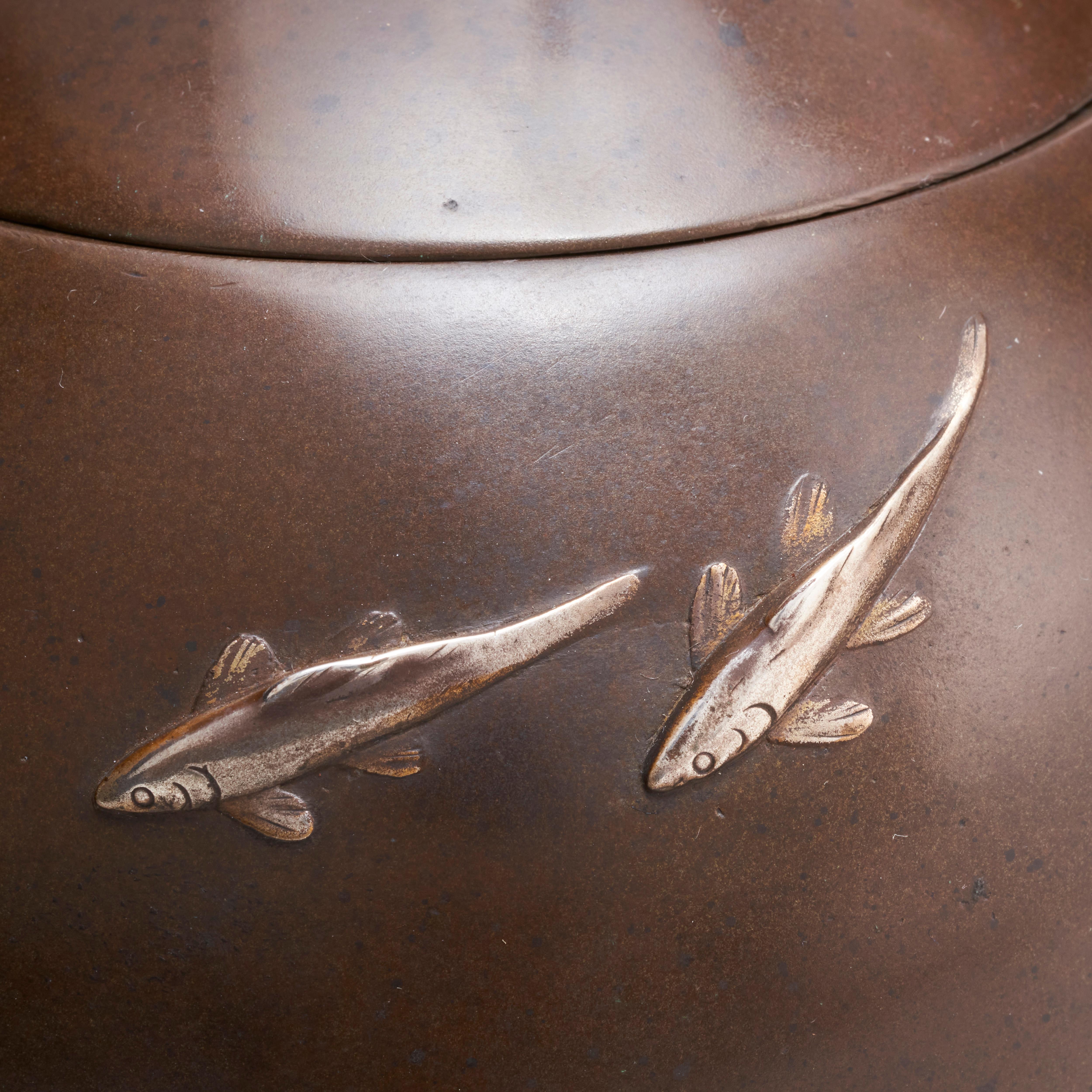 A Japanese, late 19th Century refined Bronze and multi-metal Koro For Sale 6