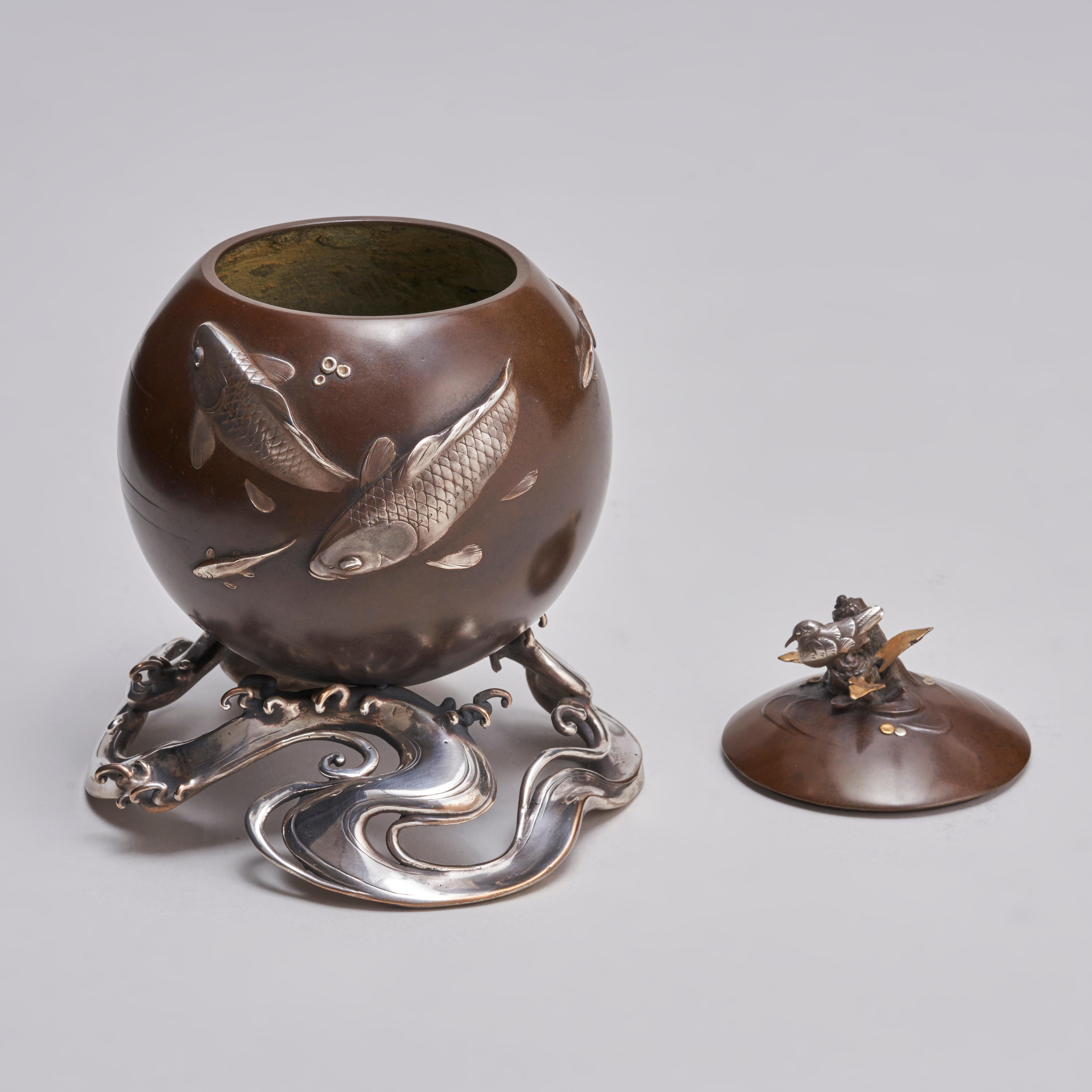 Meiji A Japanese, late 19th Century refined Bronze and multi-metal Koro For Sale