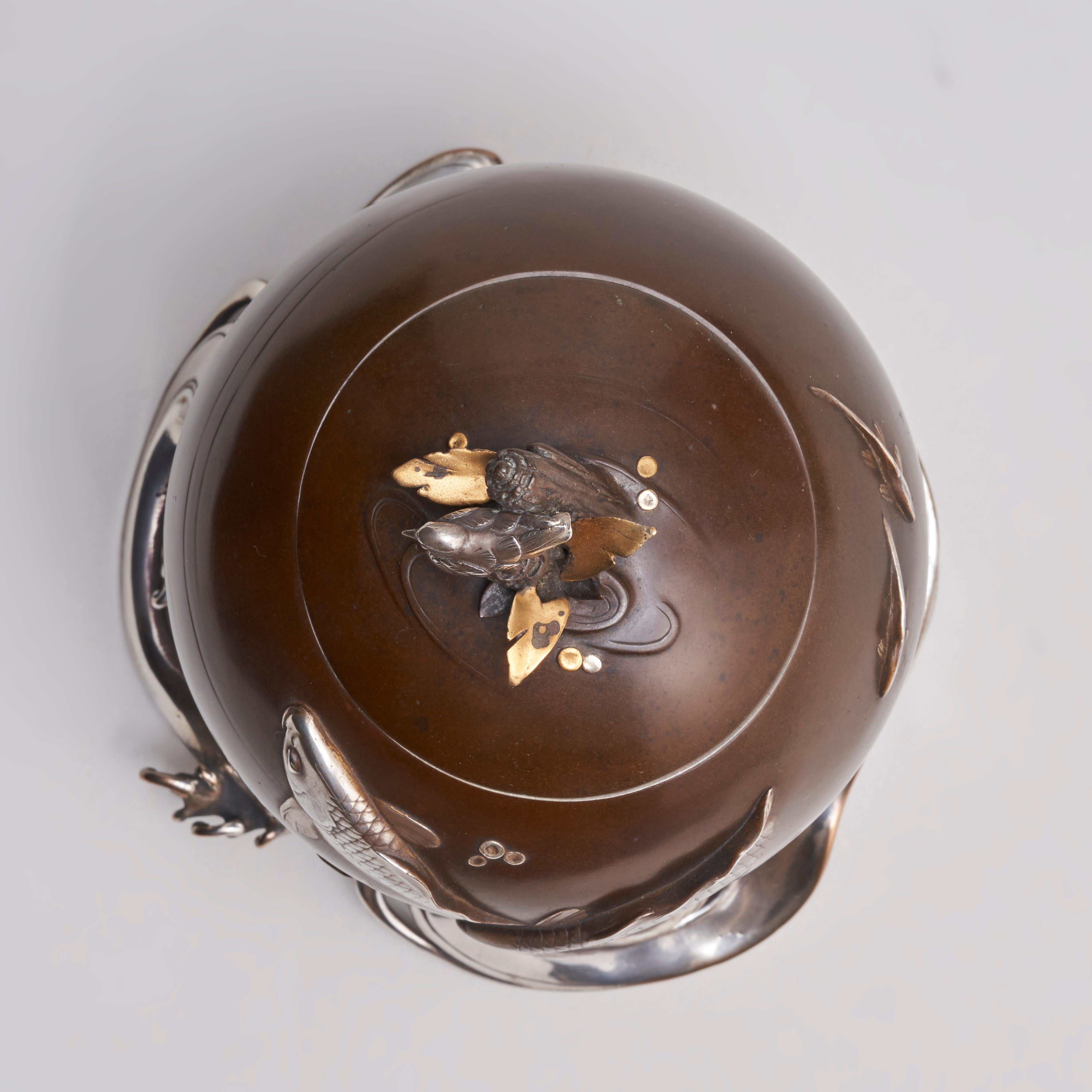 Silver A Japanese, late 19th Century refined Bronze and multi-metal Koro For Sale