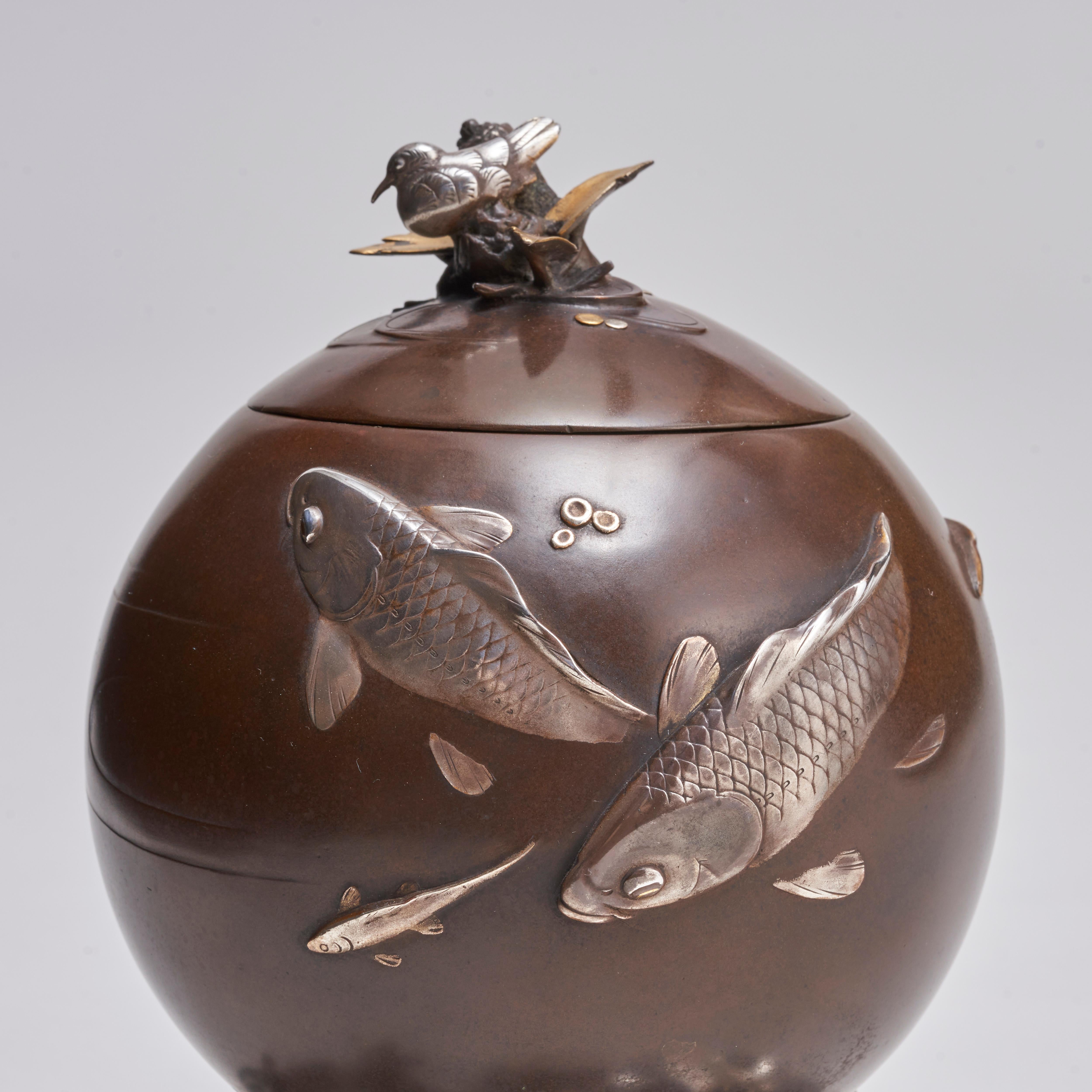 A Japanese, late 19th Century refined Bronze and multi-metal Koro For Sale 2