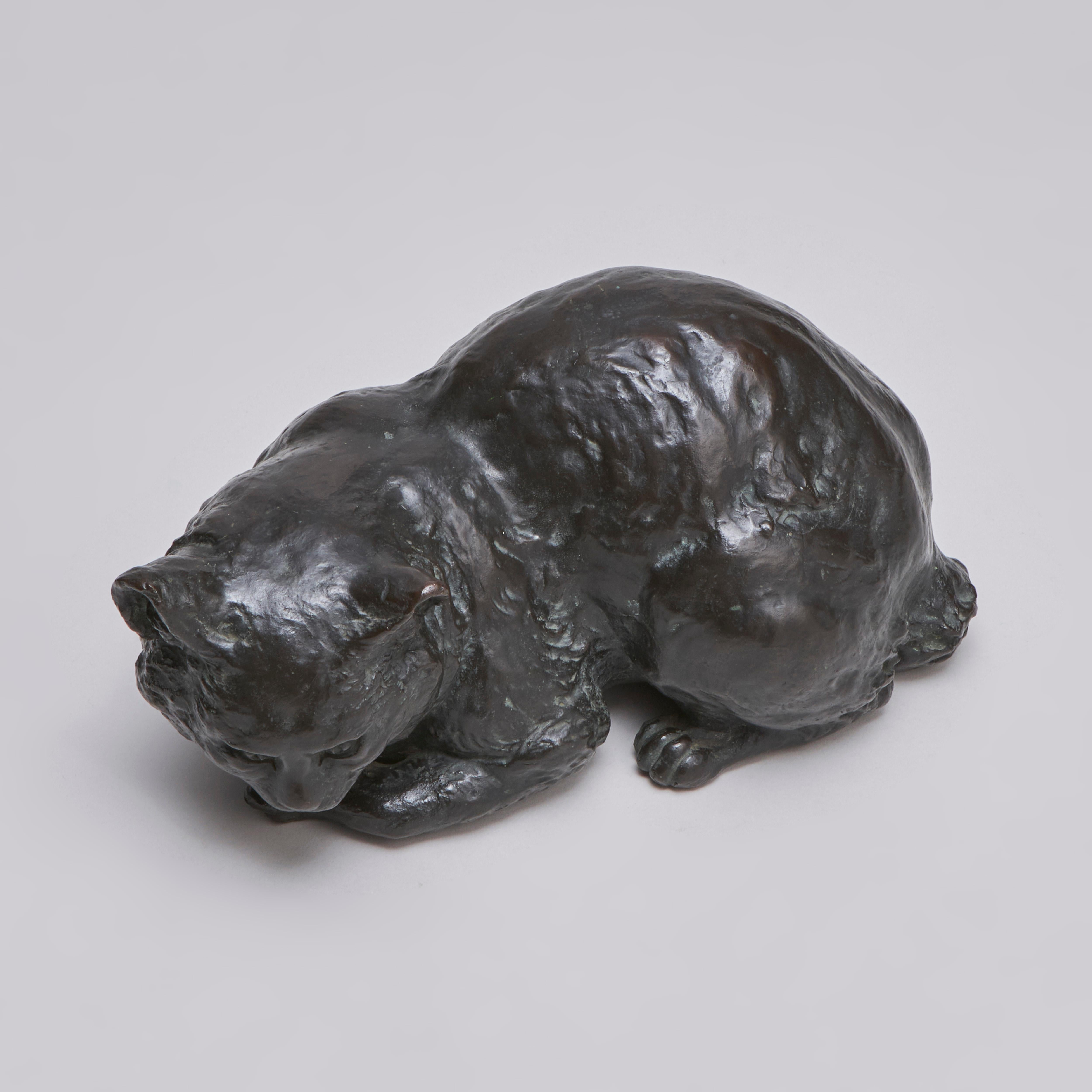 From our collection of Japanese Bronze works of art from the reign of Emperor Meiji, this unusual Okimono study of a domestic house cat. At first glance, the cat appears to be resting but on closer inspection it becomes apparent that it is tensed