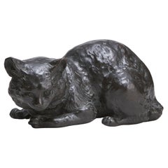 A Japanese, Meiji-era (1868 – 1912) Bronze Okimono sculpture of a house cat