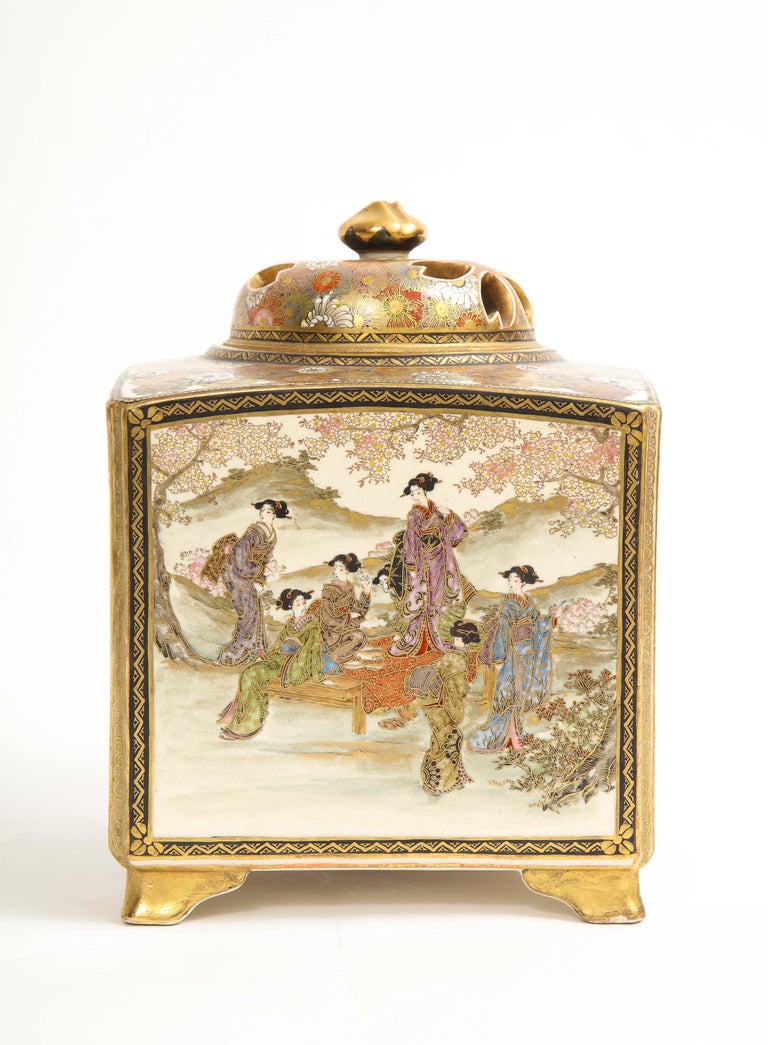 A Japanese Meiji Period (18681912).Large Satsuma Square Censer And