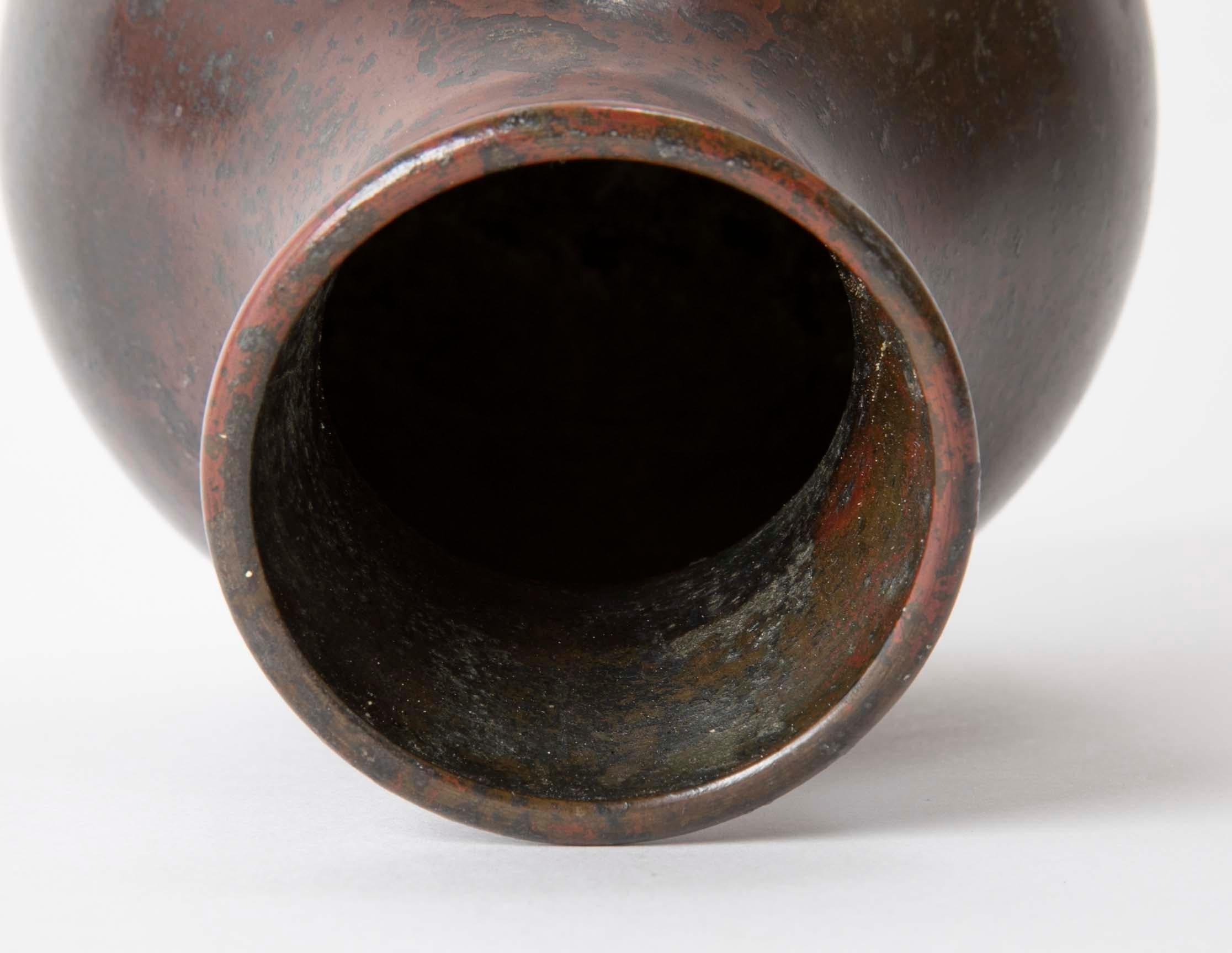 Japanese Meiji Period Patinated Bronze Ikebana Vase 1