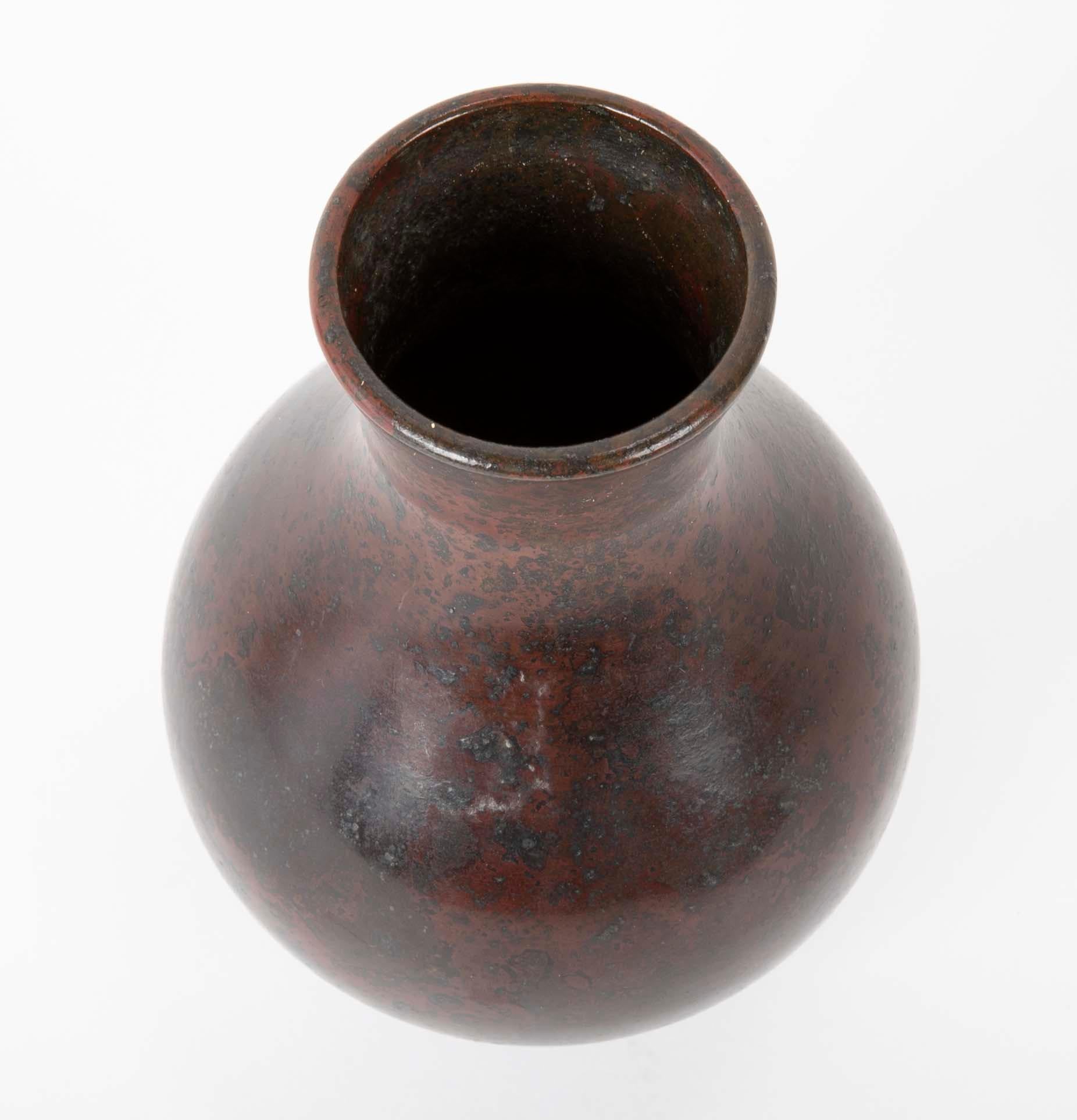 Japanese Meiji Period Patinated Bronze Ikebana Vase 2