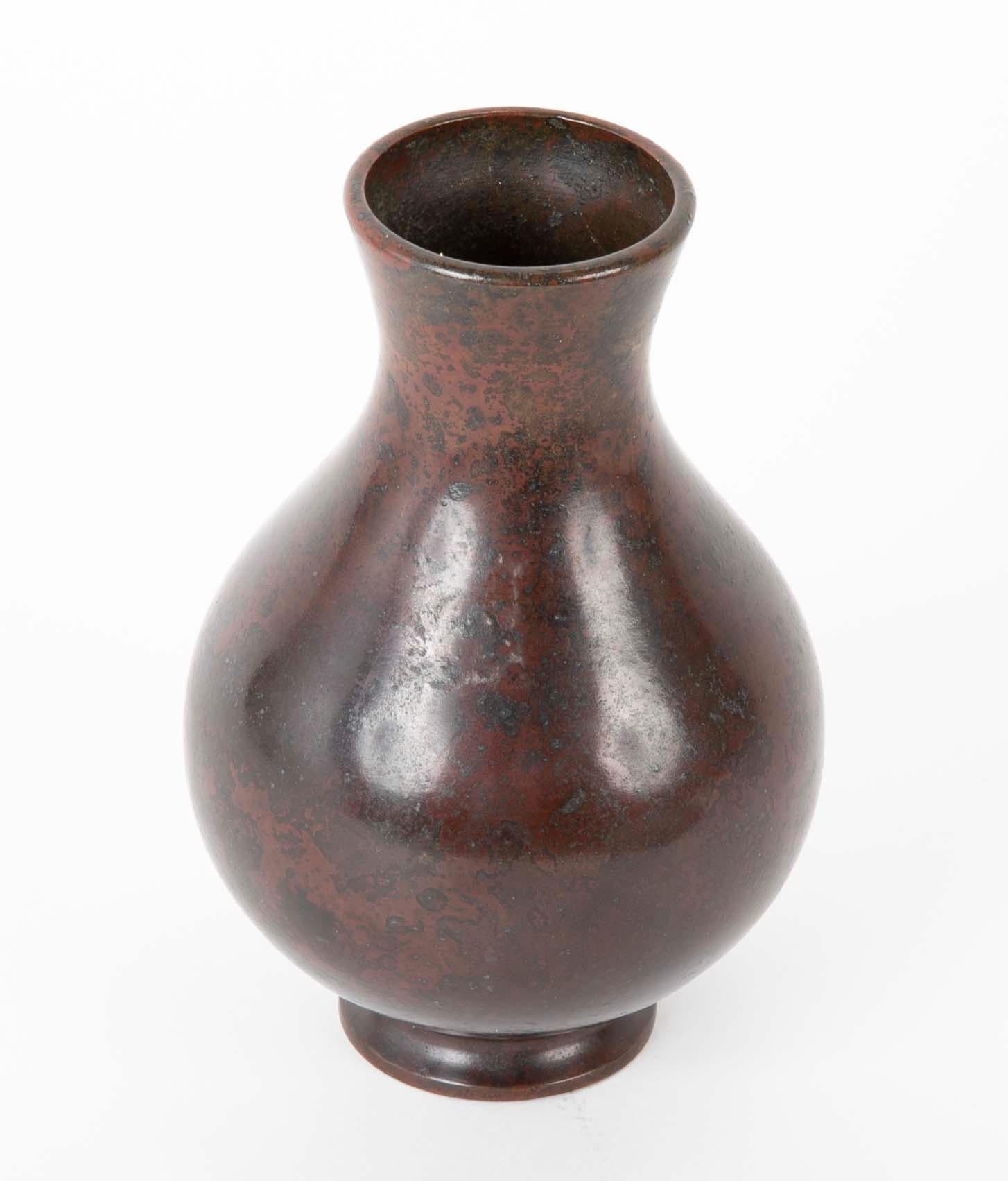 Japanese Meiji Period Patinated Bronze Ikebana Vase 3