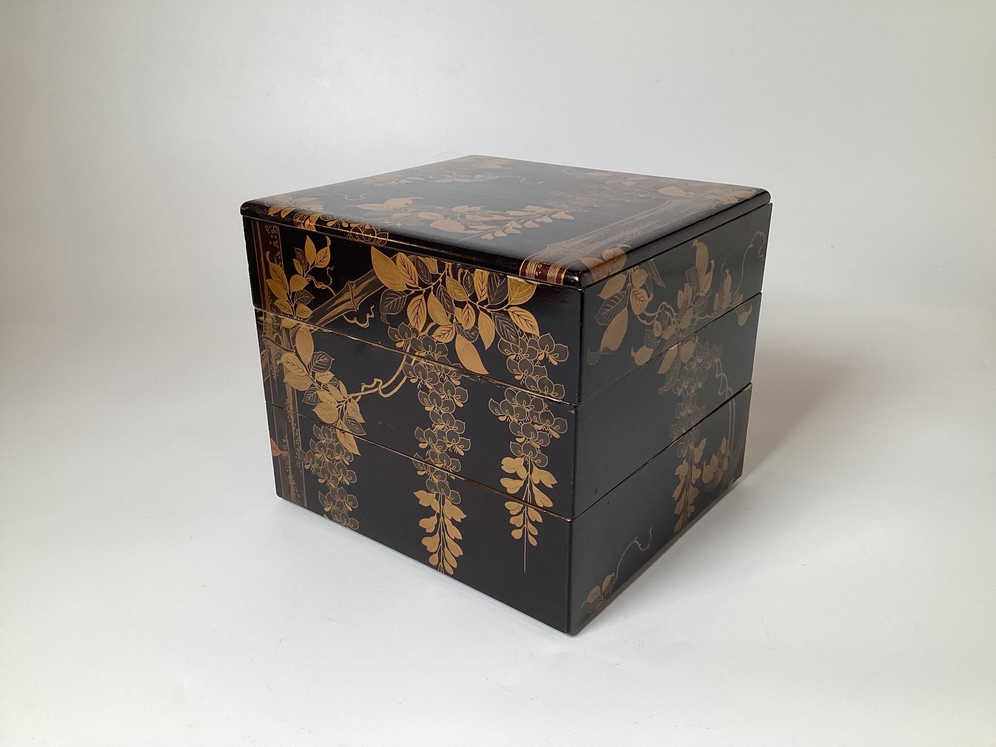 Hand-Painted Japanese Meiji Period Suziribako Stacking Box 