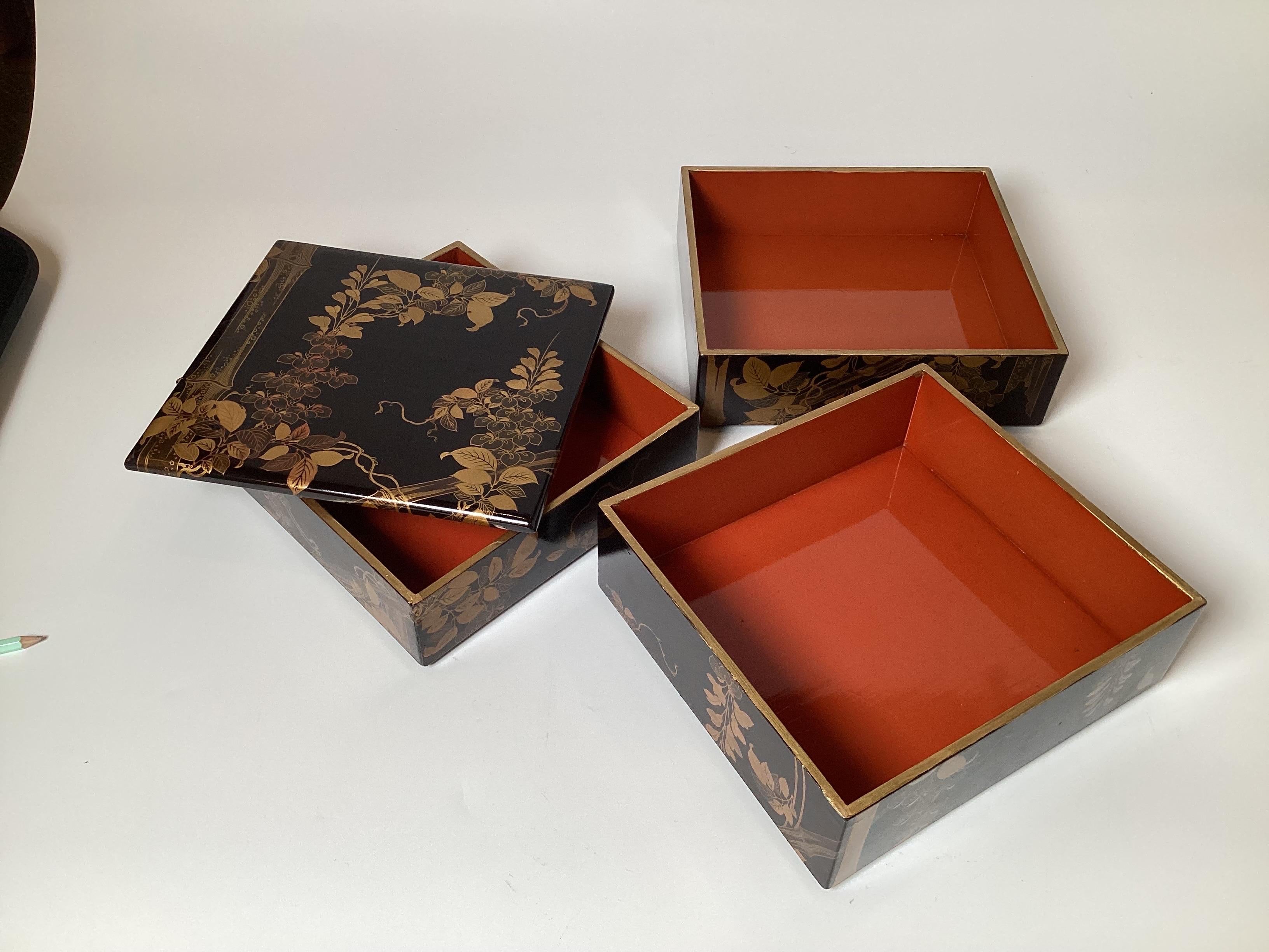 Early 20th Century Japanese Meiji Period Suziribako Stacking Box 