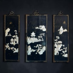 A Japanese Mother of Pearl Shibayama Wall Panel Triptych