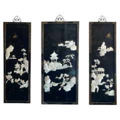 A Japanese Mother of Pearl Shibayama Wall Panel Triptych