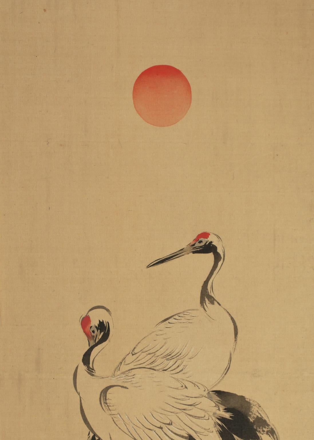 Shibata Zeshin (1807-1891)
Cranes

Sumi ink and pigments on silk, 33 x 14 cm

Signed Zeshin with seal Zeshin.