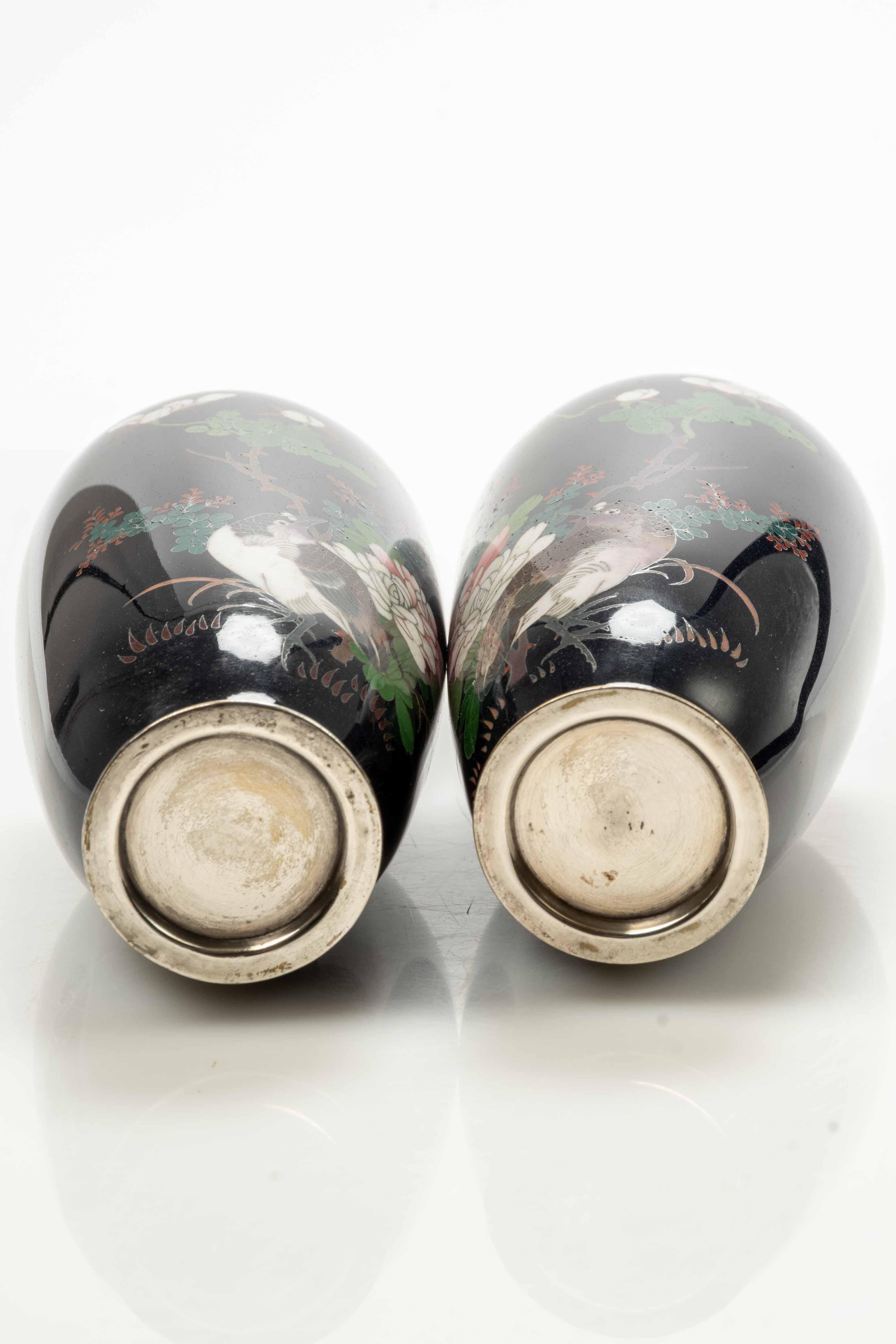 A Japanese pair of cloisonné enamel vases decorated with silver wire 2