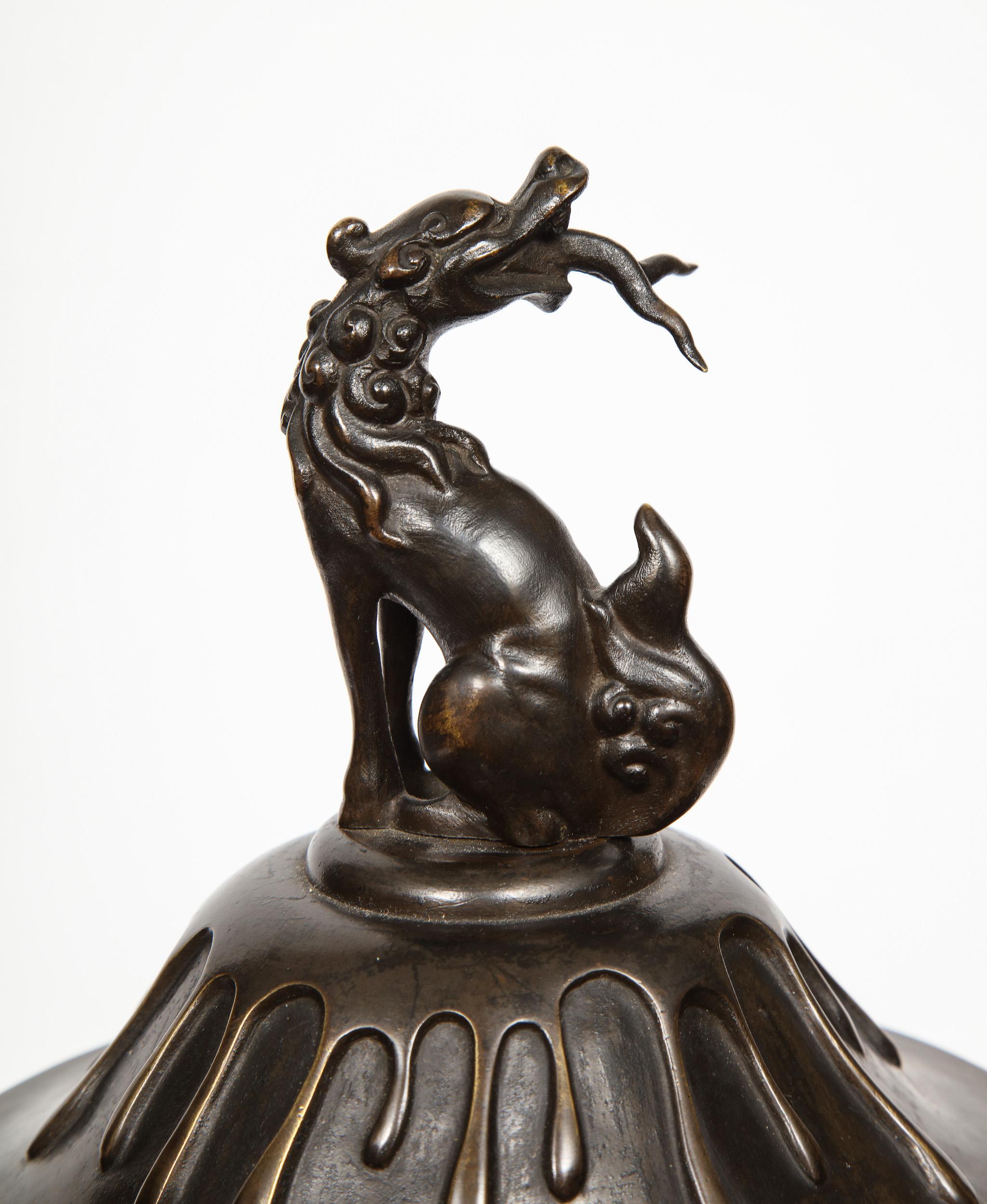Japanese Patinated Bronze Figural Clock Vase, Meiji Period 11