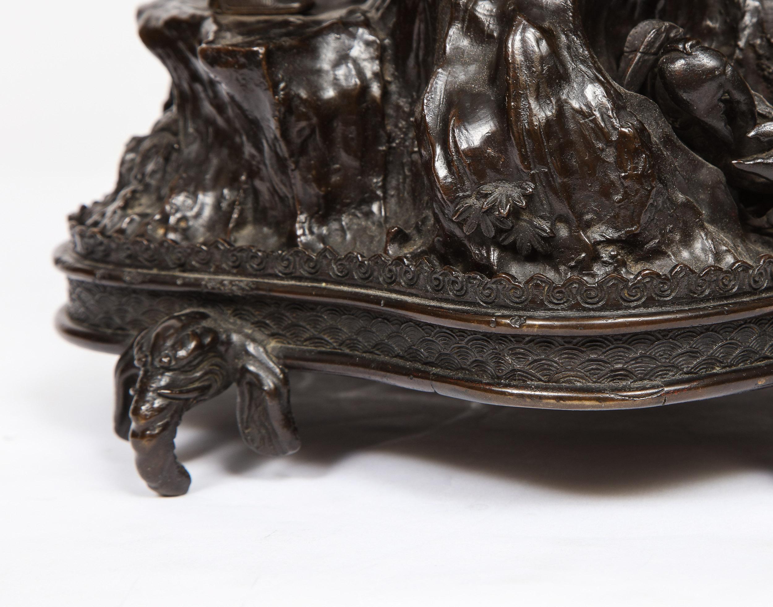 Japanese Patinated Bronze Figural Clock Vase, Meiji Period 14