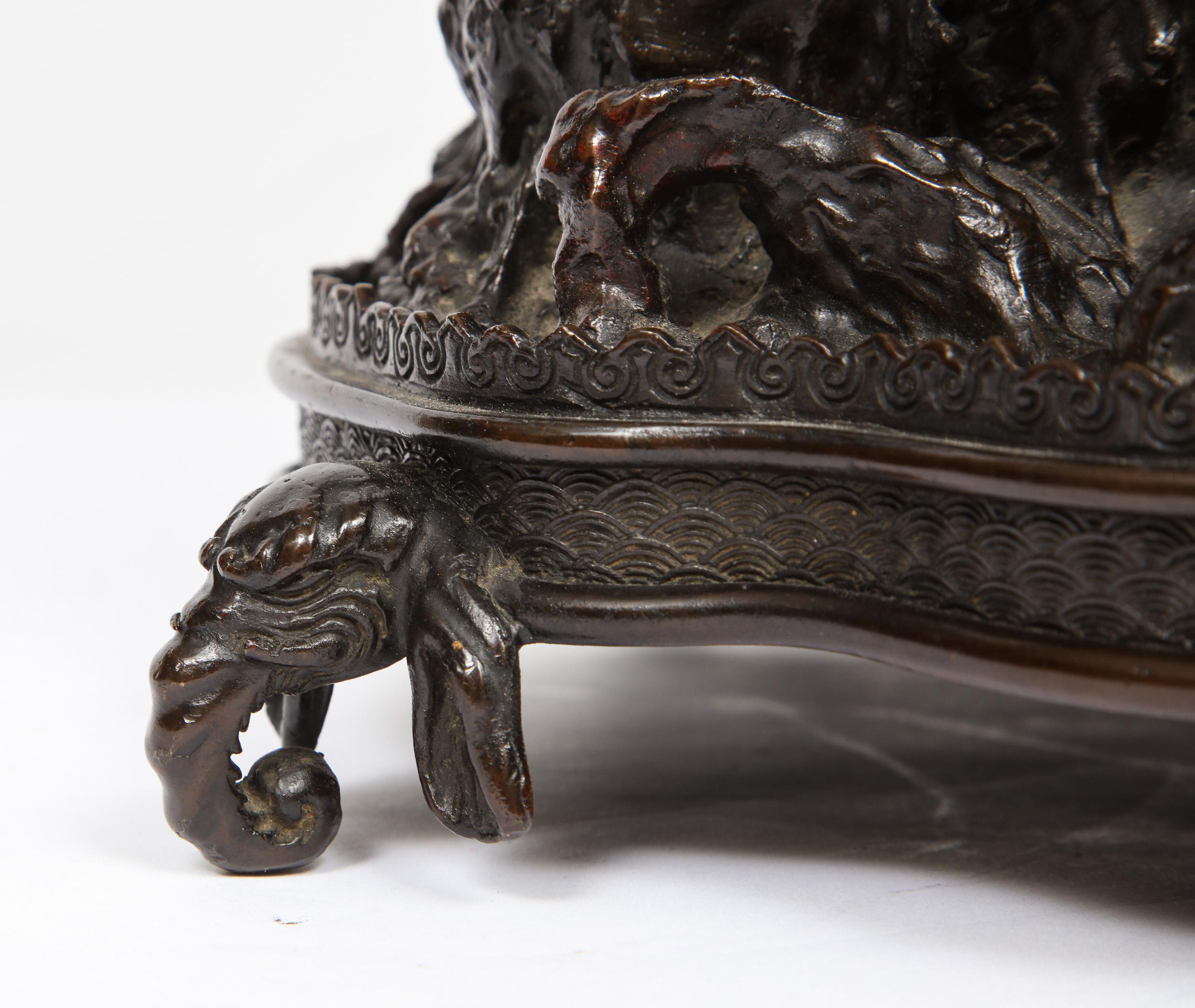 19th Century Japanese Patinated Bronze Figural Clock Vase, Meiji Period