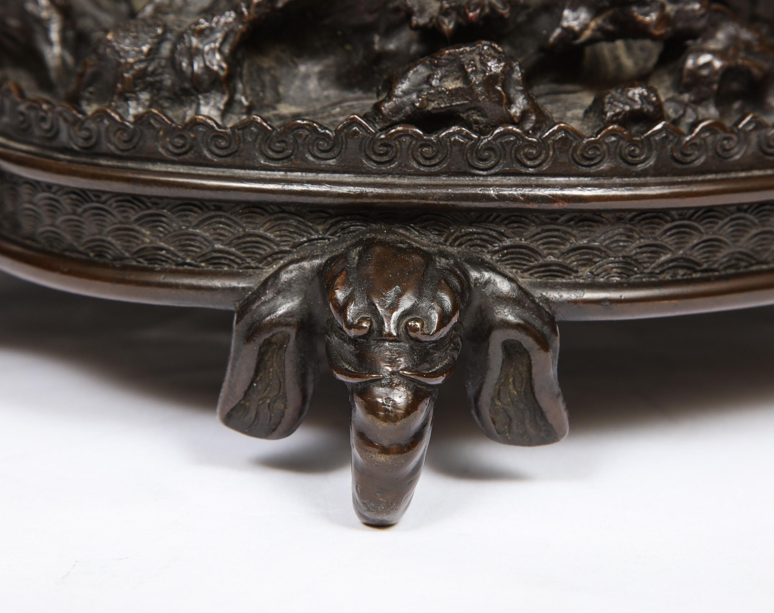 Japanese Patinated Bronze Figural Clock Vase, Meiji Period 1