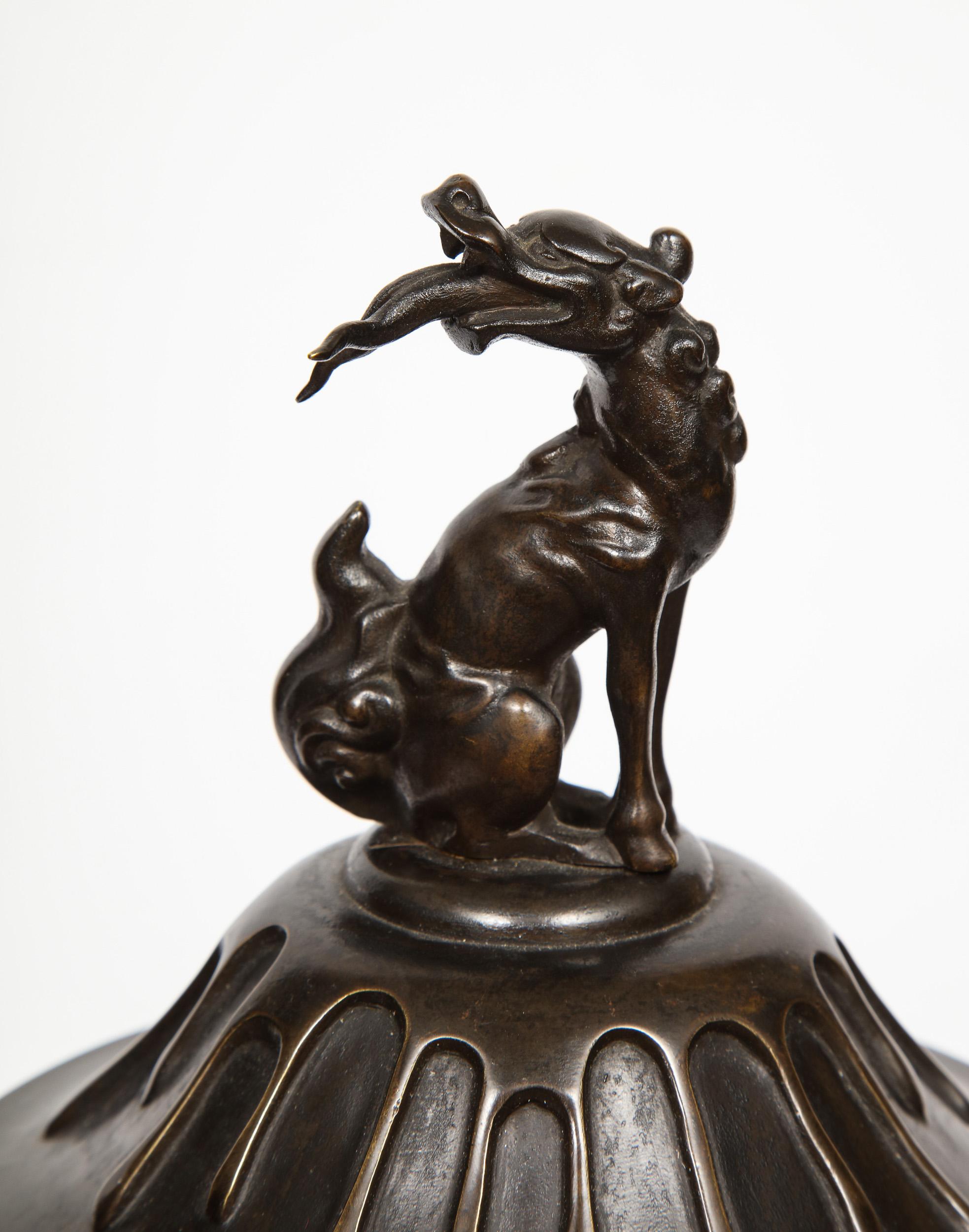 Japanese Patinated Bronze Figural Clock Vase, Meiji Period 4