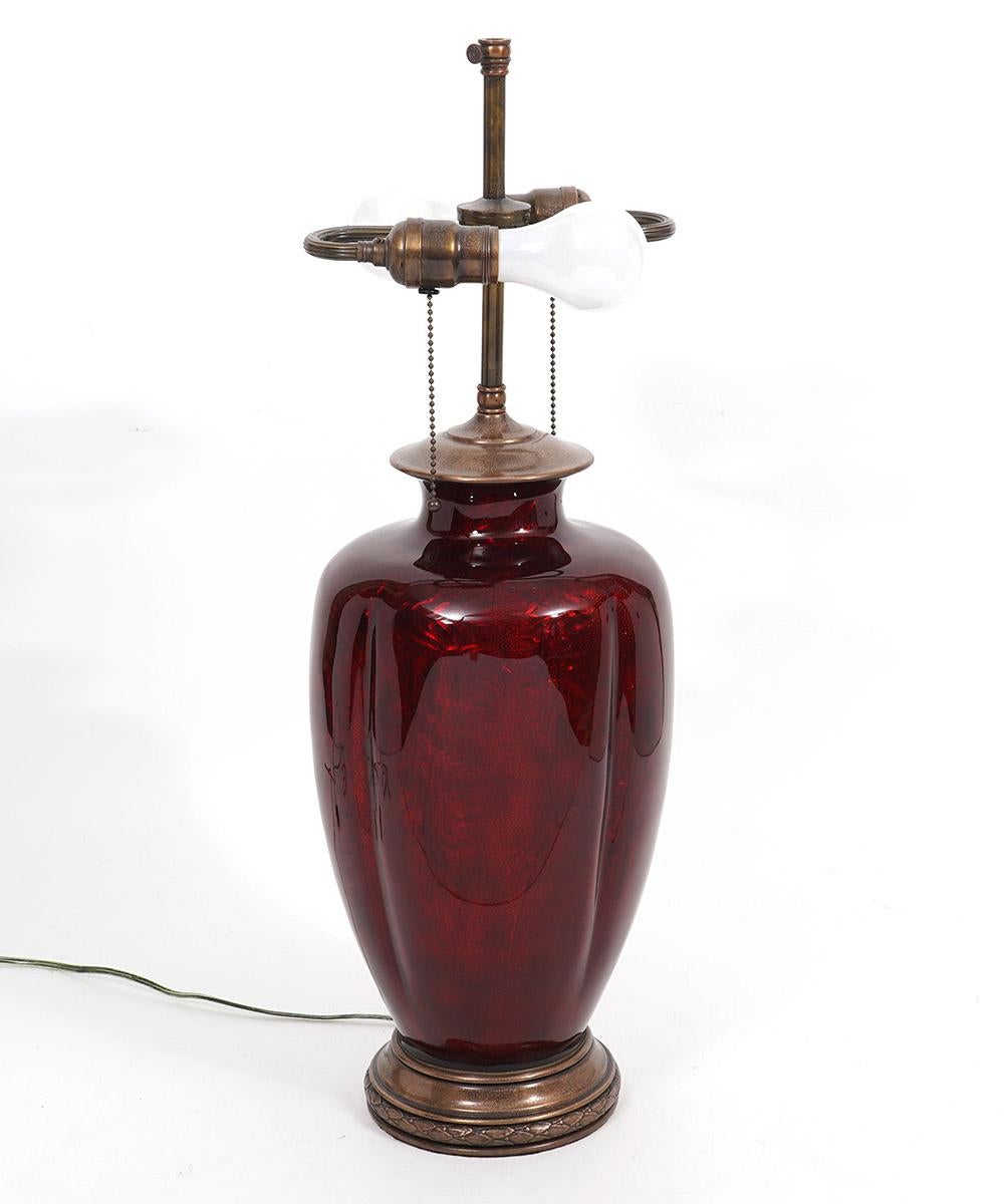 Japanese 'Pigeon Blood' Ginbari Cloisonné Enameled Bronze Mounted Table Lamp In Good Condition In Ft. Lauderdale, FL