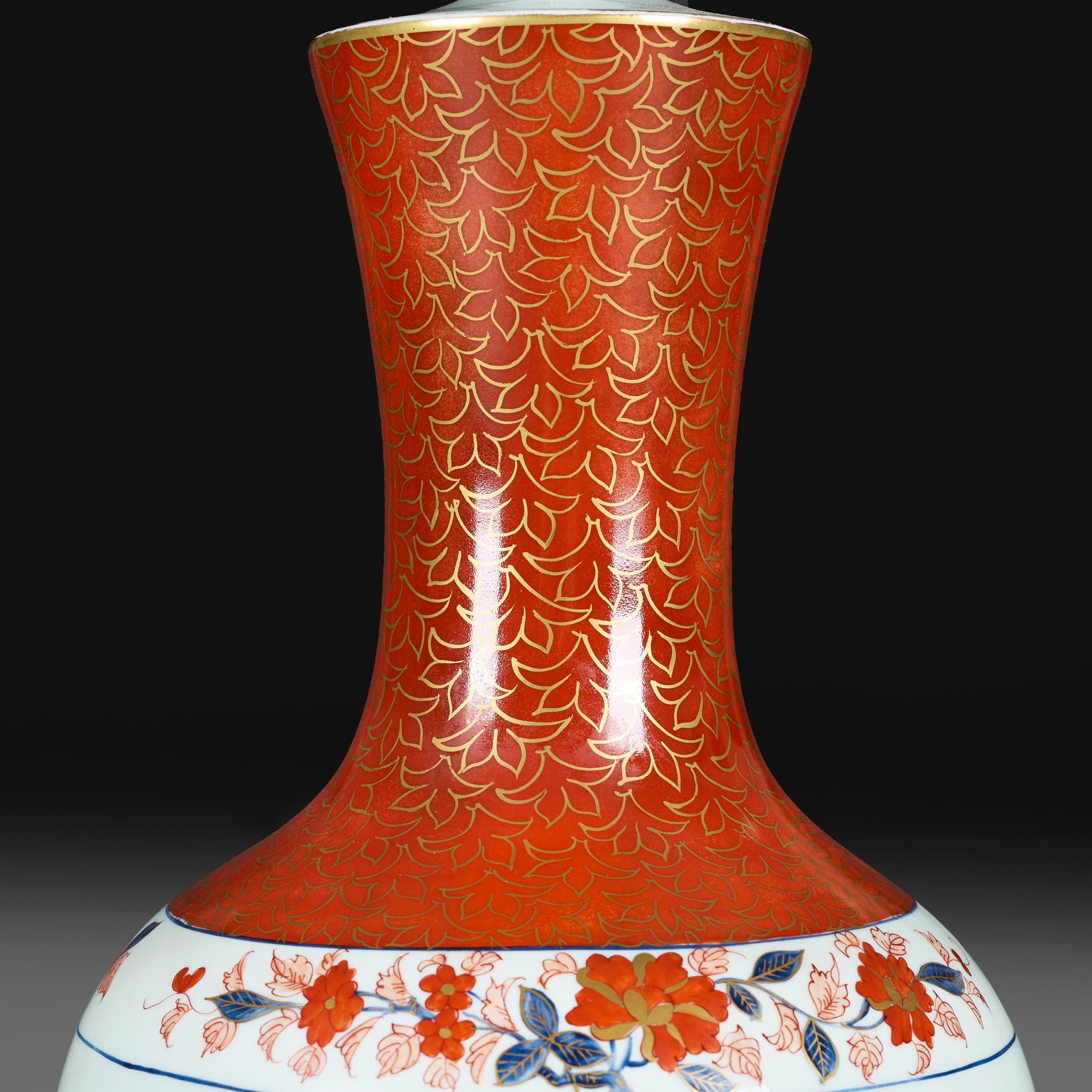 Ceramic A Japanese Porcelain Imari Vase as a Lamp on a Giltwood Base For Sale