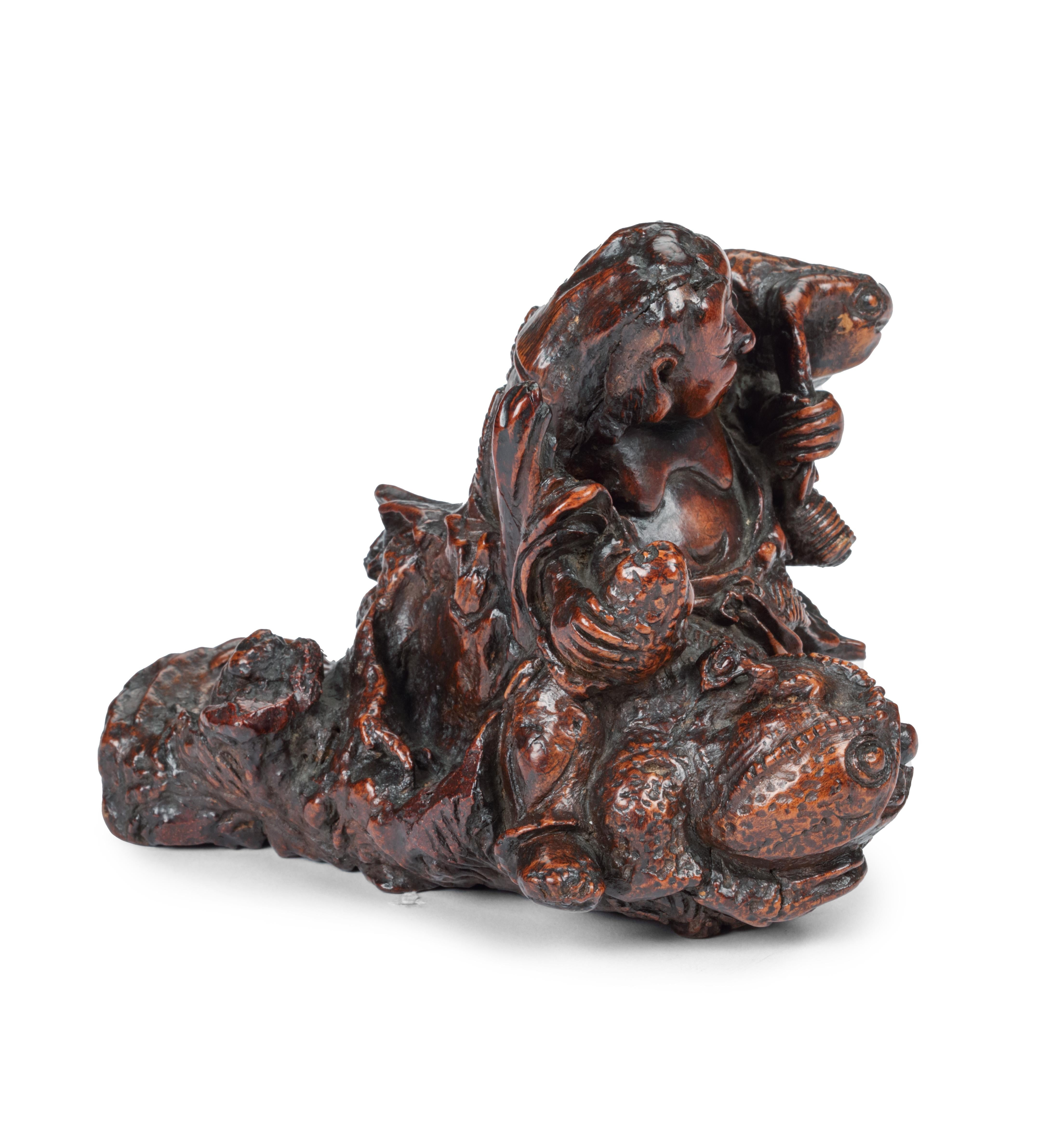 Eine japanische Wurzelholzskulptur von Gama Sennin (Japanisch) im Angebot