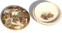 A Japanese Satsuma Earthenware Circular Box and Cover