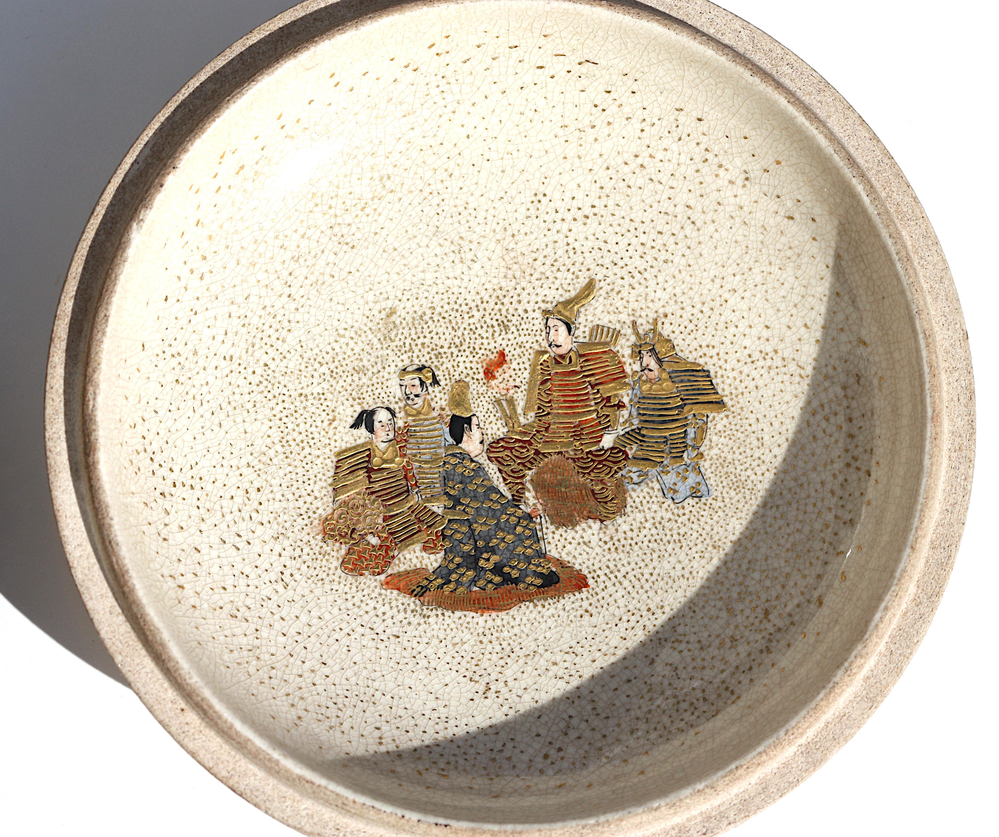 Porcelain A Japanese Satsuma Earthenware Circular Box and Cover For Sale