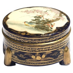 Vintage Japanese Satsuma Earthenware Circular Box and Cover