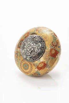 A Japanese Satsuma Gosu blue ceramic koro decorated with chrysanthemums