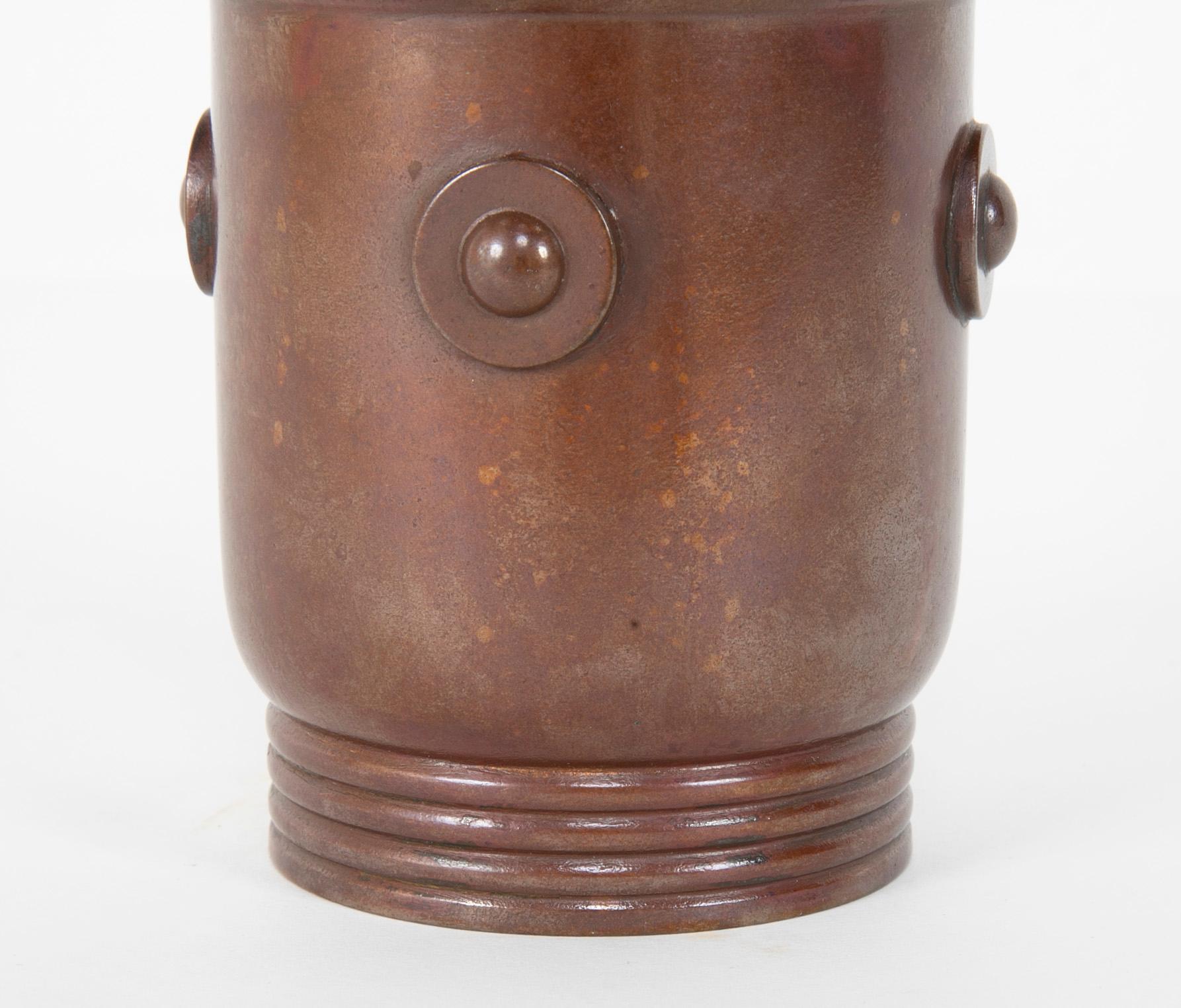 A Japanese Showa period patinated heavy bronze incense burner with box, circa 1950s.