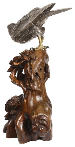Japanese Silvered Bronze Model of a Goshawk, circa 1890
