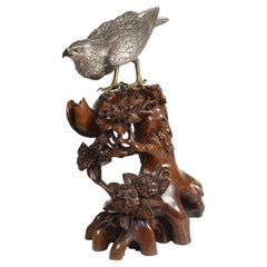 Antique Japanese Silvered Bronze Model of a Goshawk, circa 1890