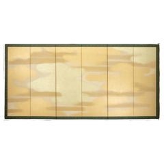 A Japanese Six Panels Byobu With Gold Dust Applications