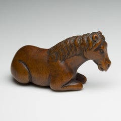 Japanese Wooden Netsuke of a Recumbent Horse, Early 19th Century
