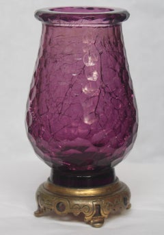 Japonisme Crackled Baccarat Crystal Vase, Ormolu Mount by Edmond Enot