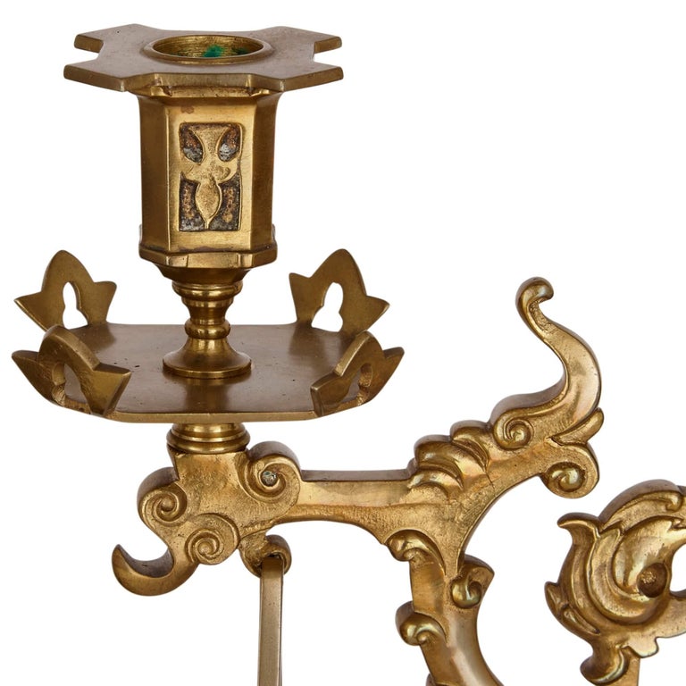 Japonisme Gilt-Bronze and Brass Three-Piece Clock Set For Sale 1