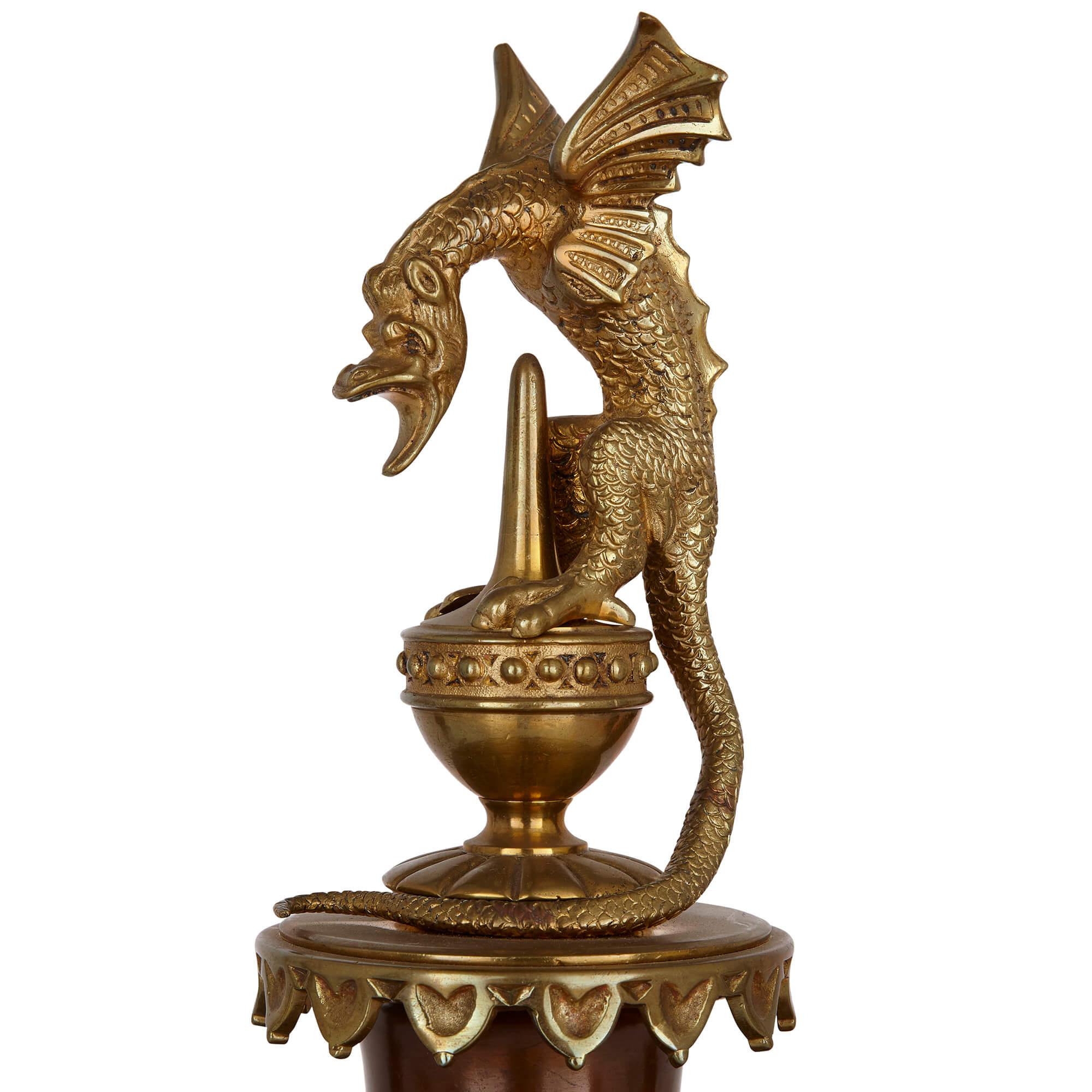 A Japonisme Gilt-Bronze and Brass Three-Piece Clock Set For Sale 2