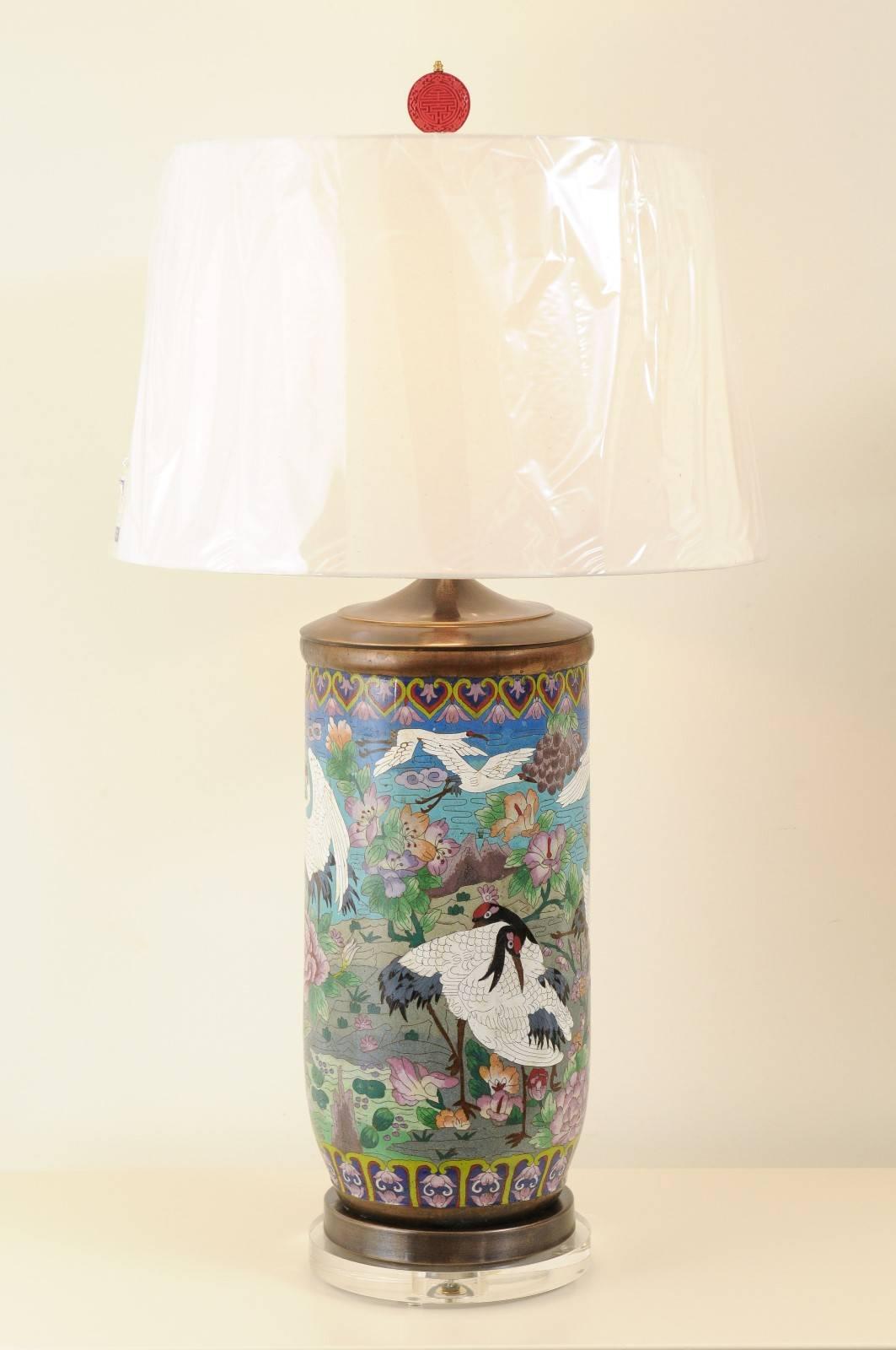 Japanese  Jaw-Dropping Pair of Cloisonne Vessels as Custom Lamps For Sale
