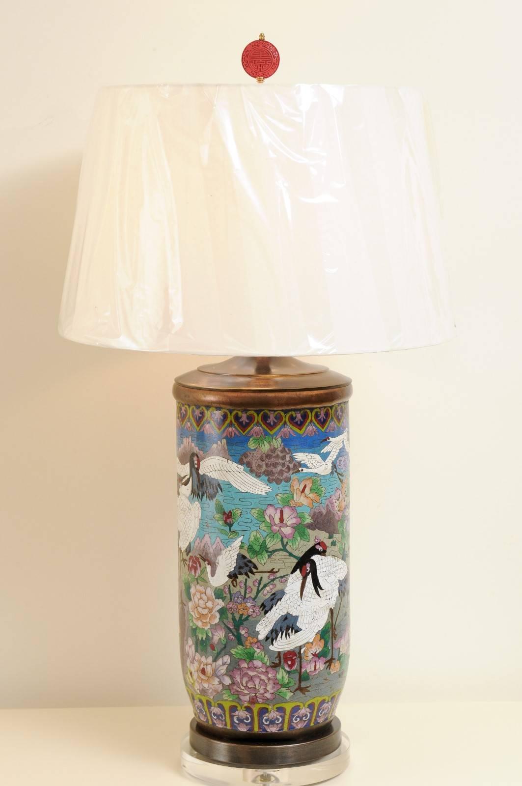  Jaw-Dropping Pair of Cloisonne Vessels as Custom Lamps In Excellent Condition For Sale In Atlanta, GA