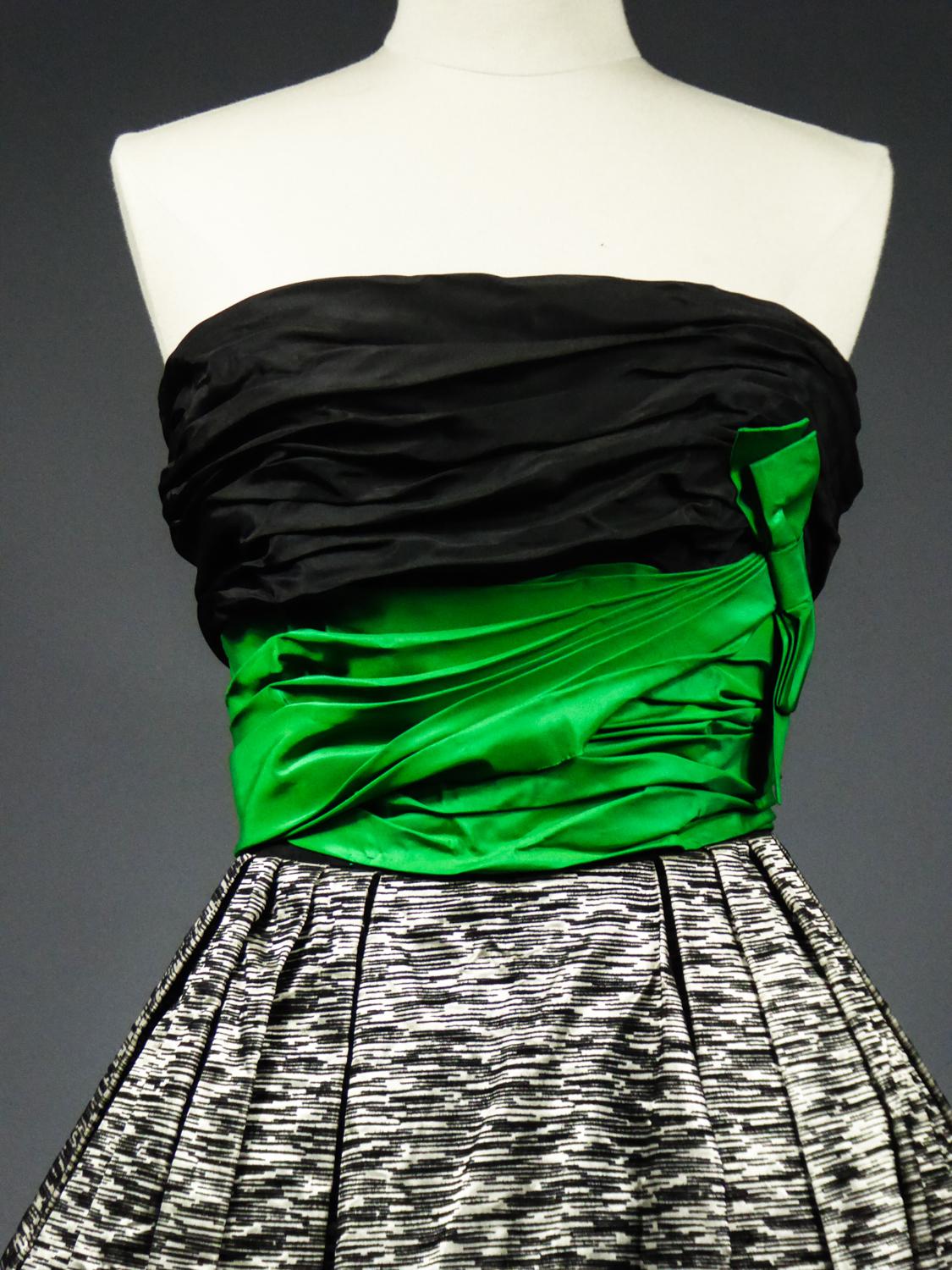 Black A Jean Allen Evening Taffeta and Velvet Gown - London Circa 1955/1960 For Sale