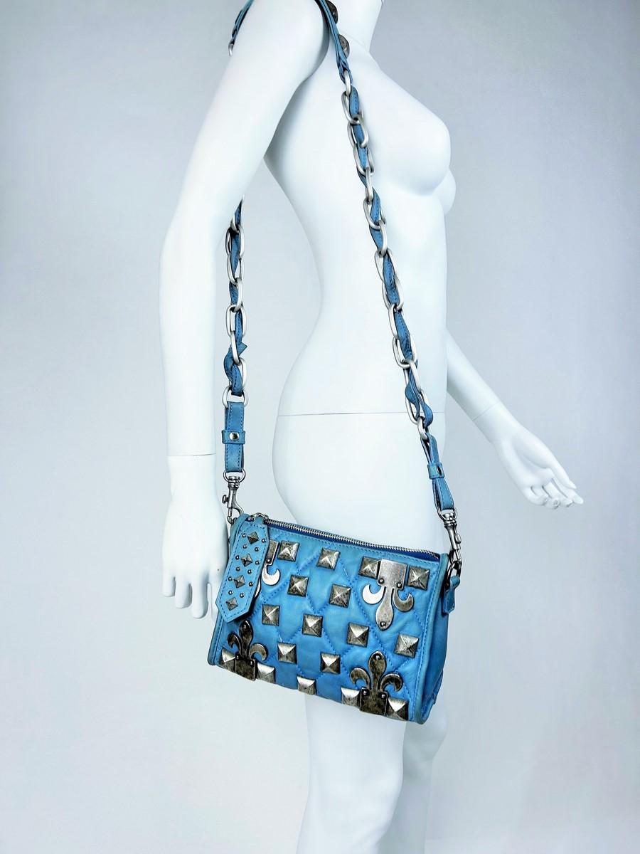 A Jean-Charles de Castelbajac Blue Studded Leather Humorous Bag Circa 1995 For Sale 6
