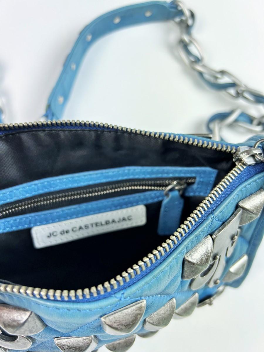 A Jean-Charles de Castelbajac Blue Studded Leather Humorous Bag Circa 1995 For Sale 9