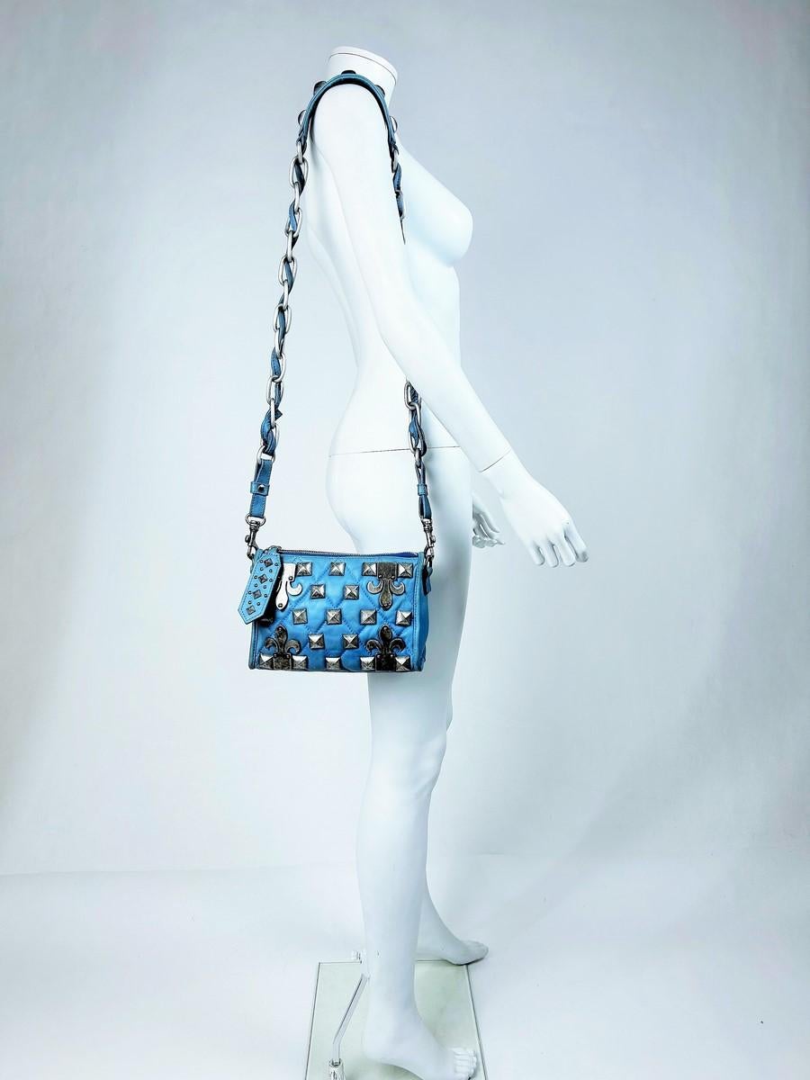 A Jean-Charles de Castelbajac Blue Studded Leather Humorous Bag Circa 1995 For Sale 2
