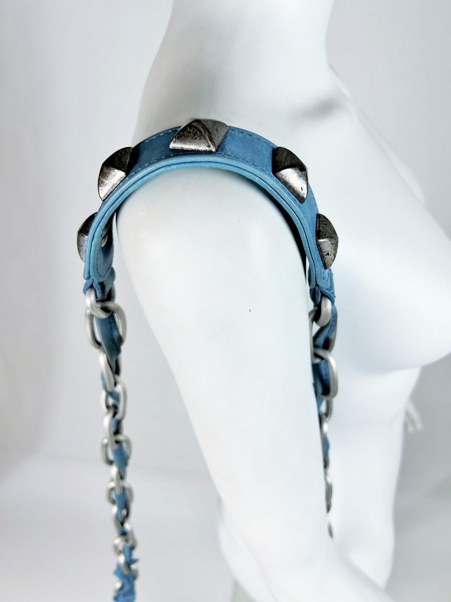 A Jean-Charles de Castelbajac Blue Studded Leather Humorous Bag Circa 1995 For Sale 3