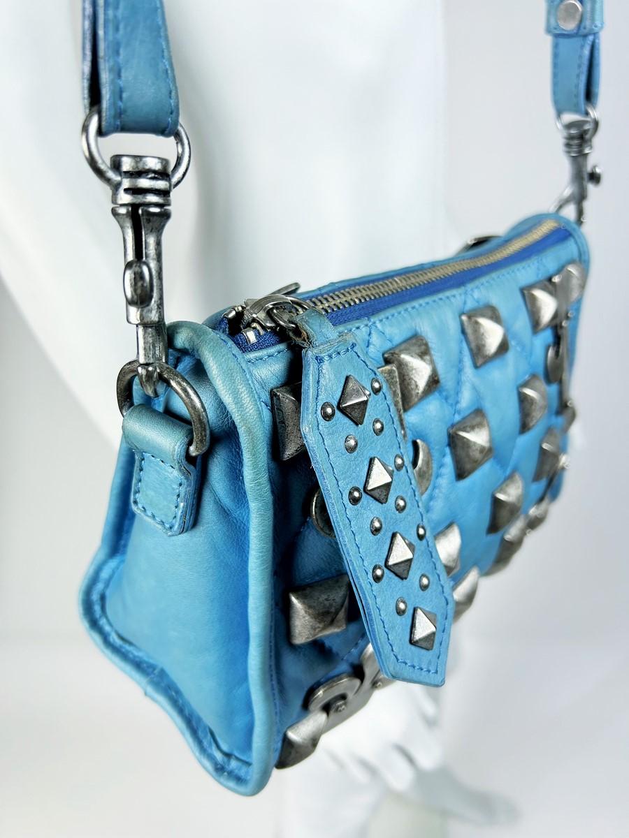 A Jean-Charles de Castelbajac Blue Studded Leather Humorous Bag Circa 1995 For Sale 4