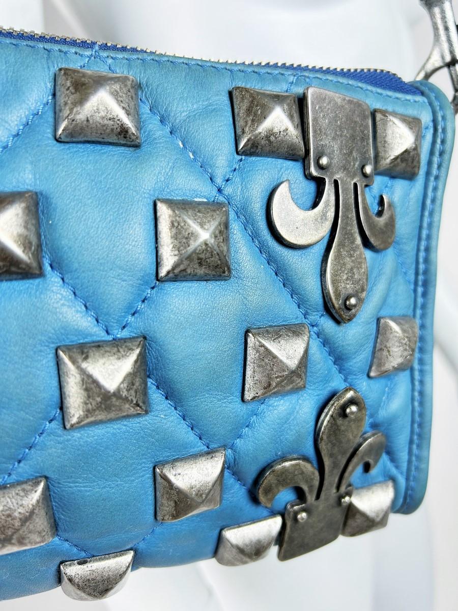 A Jean-Charles de Castelbajac Blue Studded Leather Humorous Bag Circa 1995 For Sale 5