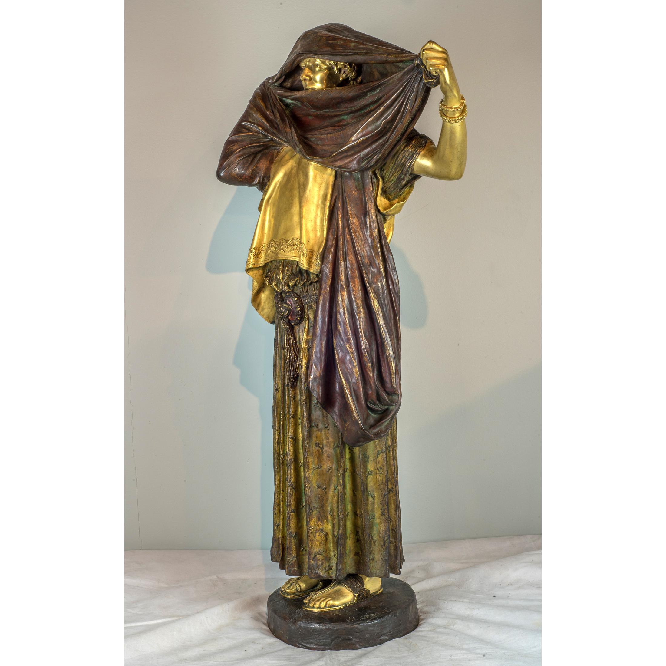 An exquisite Orientalist gilt and polychrome-patinated bronze sculpture by Jean Leon Gerome. Signed to base: J. L. Gerome, stamped verso: 0195, with circular foundry mark: Siot Decauville / Fondeur / Paris 

Title: 