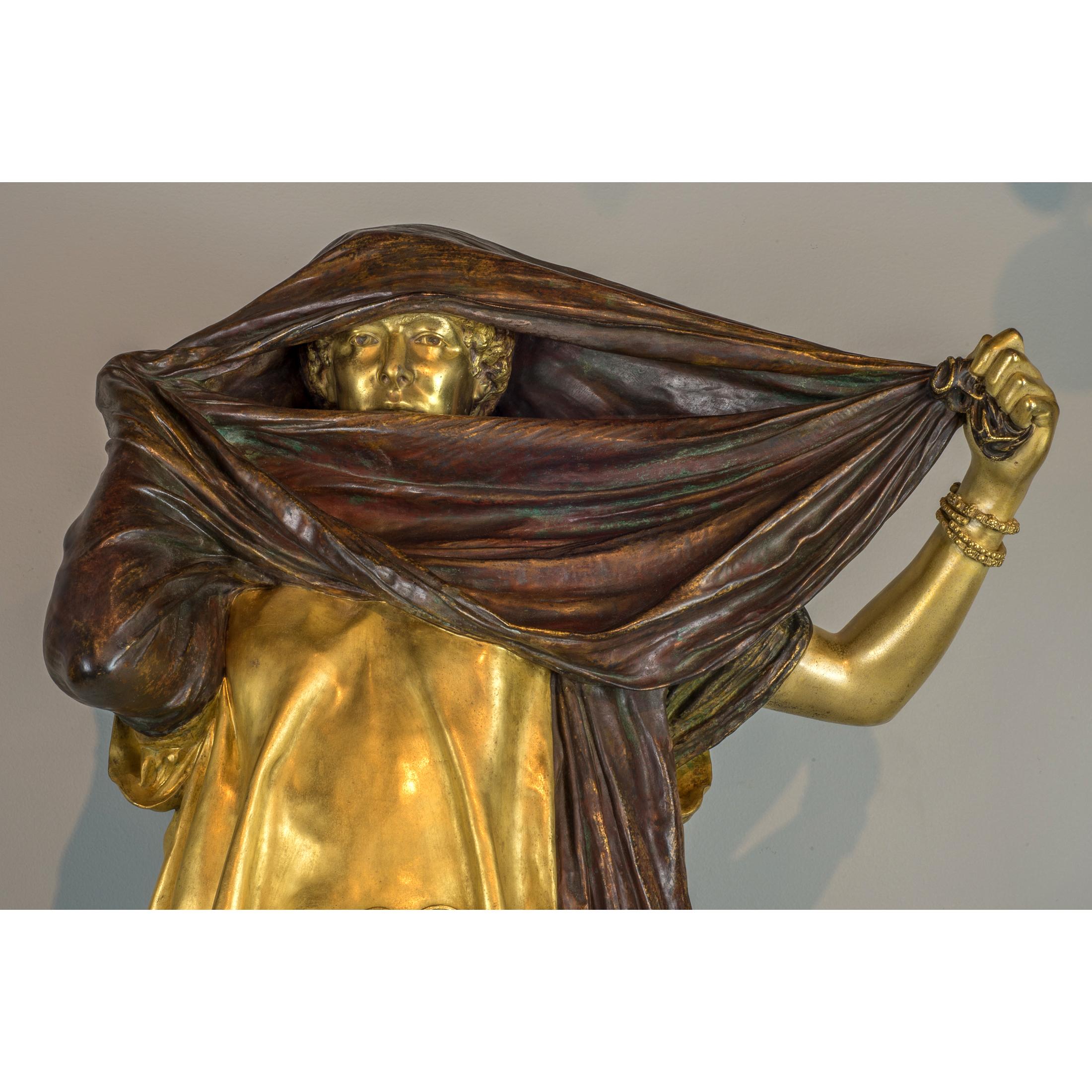 Polychromed Jean Leon Gerome Orientalist Gilt and Polychrome-Patinated Bronze Sculpture