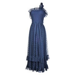 A Jean-Louis Sherrer Evening  Dress in Navy Polka dots Net Circa 1980