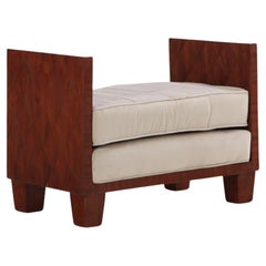 A Jean-Michel Frank style straw marquetry upholstered bench.