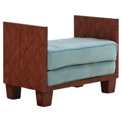 A Jean-Michel Frank style straw marquetry upholstered bench.